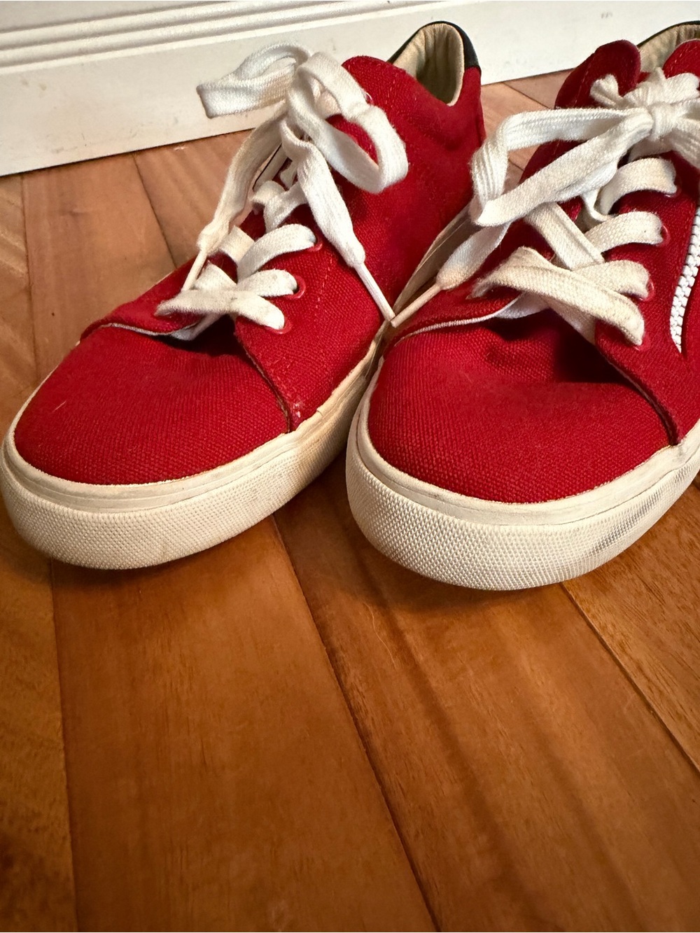 Tommy Hilfiger Women’s Red Canvas Sneaker with Navy Insole and White Trim - Picture 4 of 6